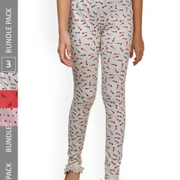 IndiWeaves Girls Pack Of 3 Printed Pure Cotton Leggings-picture-11