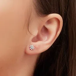 Zavya 925 Sterling Silver Rhodium-Plated Floral CZ Stud Earrings-picture-17