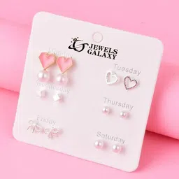 Jewels Galaxy Set Of 7 Silver-Plated Contemporary Stud Earrings-picture-24