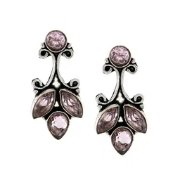 EL REGALO 925 Silver Sterling Pink Floral Silver-Plated Drop Earrings-image-67