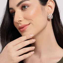 SOHI Pink & White Gold-Plated Floral Studs Earrings image 1