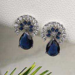 Priyaasi Blue Silver Plated American Diamond Tear Drop Earrings-picture-29