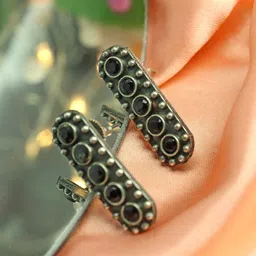 Ozanoo Oxidised Silver Plated Stone Studded Drop Earrings-picture-36