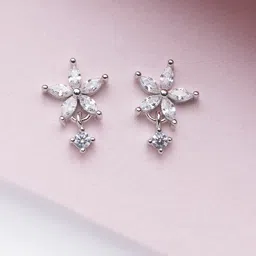 Zavya 925 Sterling Silver Rhodium Plated Floral Studs Earrings-picture-19