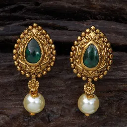 Kushal's Fashion Jewellery Gold-Plated Teardrop Shaped Antique Drop Earrings-picture-32