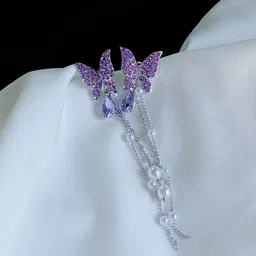 FIMBUL Silver Plated Butterfly Shaped Rhinestone Drop Earrings-picture-33