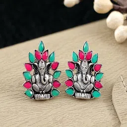 UNIVERSITY TRENDZ Silver Plated Kundan Studded Classic Studs Earrings-picture-25
