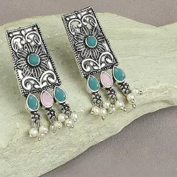 OOMPH Oxidised Geometric Studs Earrings-picture-13