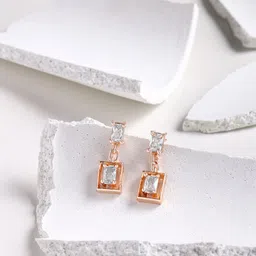 DressBerry Rose Gold Plated Zircon Stoned Geometric Drop Earrings-picture-53