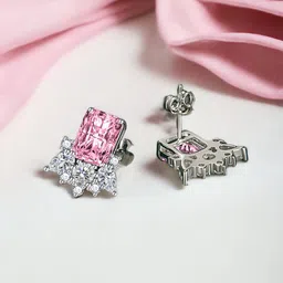 Designs & You Crushed Ice Cut Cubic Zirconia Studded Silver Plated Stud Earrings image 1