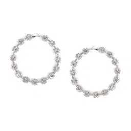 ODETTE Silver-Plated Contemporary Rhinestone Hoop Earrings-image-58
