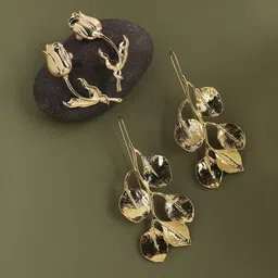 SOHI One-Of-A-Kind Gems Standout Set Of 2 Gold-Plated Contemporary Drop Earrings-picture-13
