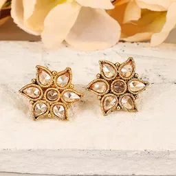 Bhana Fashion Gold Plated Floral American Diamond Studs Earrings-picture-18