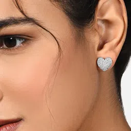 AMI White Silver-Plated Cubic Zirconia Studded Heart Shaped Studs-image-48