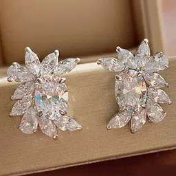 Designs & You Silver Plated American Diamond Studded Contemporary Studs Earrings-picture-32