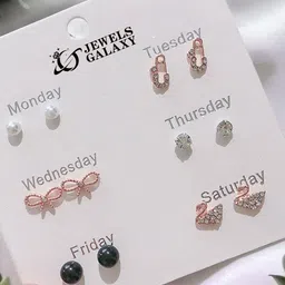 Jewels Galaxy Set Of 6 Rose Gold-Plated Contemporary Studs Earrings image 1