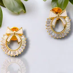 Manikya Gold-Plated CZ Stone Studded Stainless Steel Contemporary Studs Earrings-picture-35