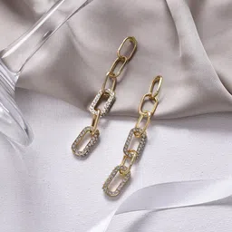 JOKER & WITCH Gold-Toned & White Stone-Studded Contemporary Link-It Drop Earrings-picture-25