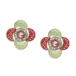 OOMPH Gold Plated Floral Kundan Meenakari Studs Earrings image 5