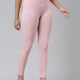 Go Colors Girls Pink Solid Jeggings image 2