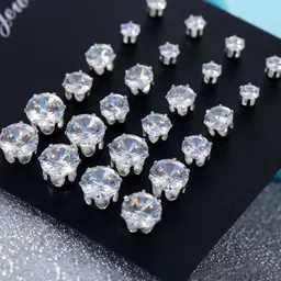 Jewels Galaxy Set of 12 Silver-Plated Contemporary Studs Earrings image 2