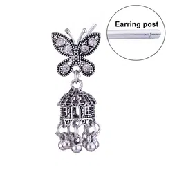 MEENAZ Set Of 4 Silver Plated Stone Studded Dome Shaped Oxidised Stainless Steel Jhumkas image 2