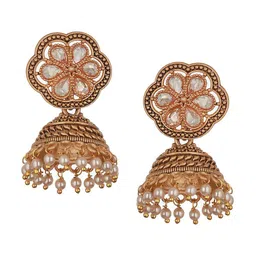 Jazz and Sizzle Gold-Plated Dome Shaped Kundan Studded Jhumkas image 3