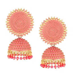 MEENAZ Gold-Plated American Diamond Studded Dome Shaped Jhumkas image 3