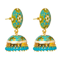 Shining Jewel - By Shivansh Gold-Plated Blue & Green Dome Shaped Jhumkas image 2