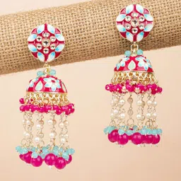 Crunchy Fashion Gold-Plated Beaded Dome Shaped Jhumkas image 2