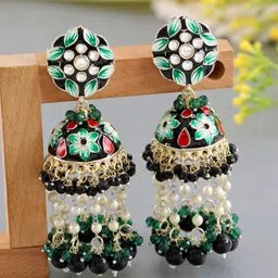 Crunchy Fashion Gold-Plated Beaded Dome Shaped Jhumkas image 2
