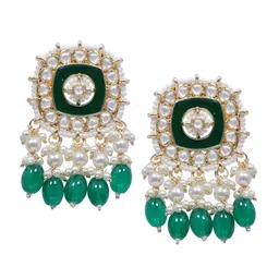 Crunchy Fashion Green Gold-Plated Geometric Drop Earrings image 2