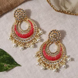 Fida Gold Plated Red Contemporary Chandbalis Earrings image 5