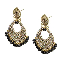 Shining Jewel - By Shivansh Gold-Plated Cubic Zirconia Studded Contemporary Chandbalis image 2