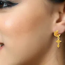 Vighnaharta Gold-Plated Floral Hoop Earrings image 3