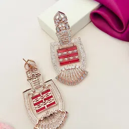 Anouk Rose-Gold Plated American Diamond Classic shaped Drop Earrings image 3