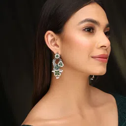 Priyaasi Silver-Plated Floral Drop Earrings image 3