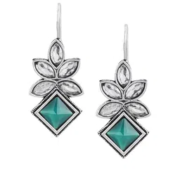 TEEJH Aradhana Silver-Plated Diamond Shaped Oxidised Drop Earrings image 3