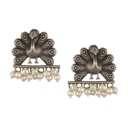 Anouk Silver Plated Peacock Shaped Studs Earrings image 4