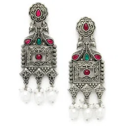 ADIVA Silver-Plated Peacock Shaped Drop Earrings image 2