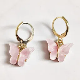 EL REGALO Gold-Toned & Pink Butterfly Shaped Drop Earrings image 2