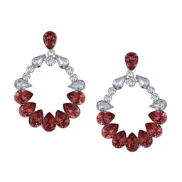 Mahi Rhodium-Plated Crystal Studded Contemporary Drop Earrings image 4