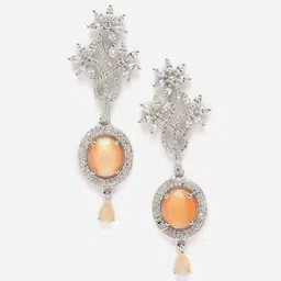 ZENEME Rhodium-Plated Contemporary Drop Earrings image 2
