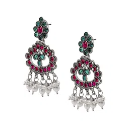 Shining Jewel - By Shivansh Silver-Plated Cubic Zirconia Contemporary Drop Earrings image 4