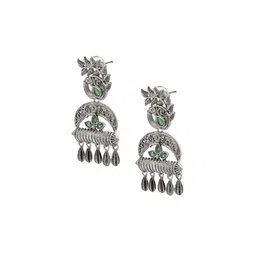 Shining Jewel - By Shivansh Silver Plated Oxidised Cubic Zirconia Studed Drop Earrings image 3