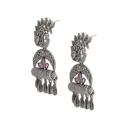 Shining Jewel - By Shivansh Silver Plated Oxidised Cubic Zirconia Studed Drop Earrings image 4
