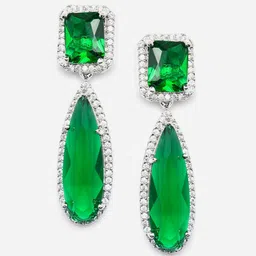 ZENEME Green Teardrop Shaped Drop Earrings image 2