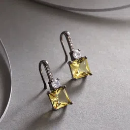 Jewels Galaxy Silver-Plated Cubic Zirconia Studded Square Drop Earrings image 2