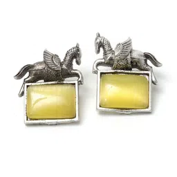 Ozanoo Silver-Plated Oxidised Horse Studs Earrings image 3