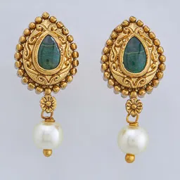 Kushal's Fashion Jewellery Gold-Plated Teardrop Shaped Antique Drop Earrings image 3
